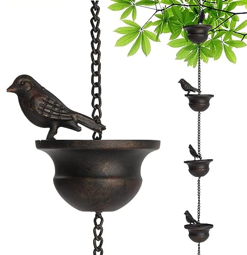 Obelunrp Rain Chain, 2.4m Metal Bird Rain Chains for Outside, Movable Hanging Rain Chains for Gutters, Rustproof Decorative Rain Catchers for Outside Garden