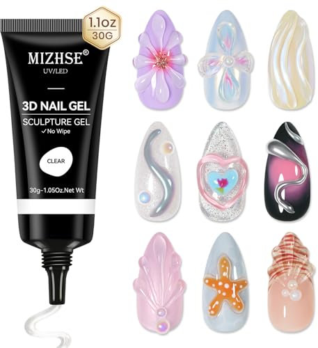 MIZHSE 30g Clear 3D Skulptur Nail Gel Rhinestone Glue für 3D Gel Nail Art Nagel Carving Nail Glue UV 5D-Geprägtes Candy-Gels DIY Nageldesign Sculpting