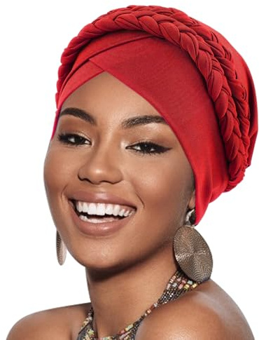 DRESHOW 1 Stück Afrikanischer Damen Turban Geflecht Kopfbedeckung Kopftücher Chemo Kappe Vorgebunden Beanie Mütze Kopfwickel Schlafmütze