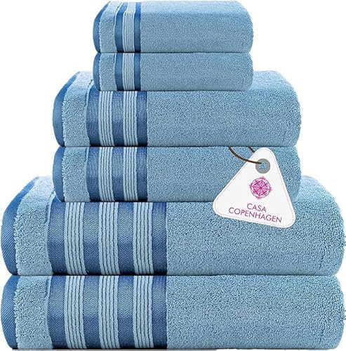Casa Copenhagen Zero Twist, 6 Teiliges Handtuch Set, 100% Baumwolle, Staubiges Blau, 600 GSM, 2 Bade, 2 Hand und 2 Waschlappen aus ägyptischer Baumwolle, Ultraweiche Luxushandtücher für Badezimmer