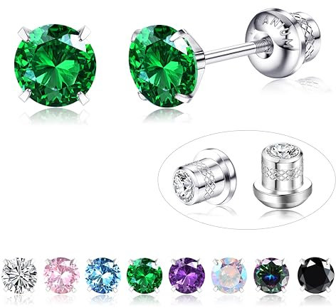 JeweBella G23 Titanio Orecchini Donna Uomo Anallergici Orecchini Donna Argento Rosa Blu Verdi Zirconia Orecchini Punto Luce Piercing Orecchio Pietra di Nascita Orecchini Bambina Anallergici