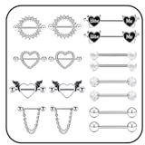 APMGONT 8 Paar 14G Nippelpiercing für Damen, 316L Edelstahl Brustwarzenpiercing Nippel Piercing CZ Herz Nipple Barbell Piercing Körper Piercing Schmuck für Frauen