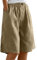AMDOLE Damen-Sommer-Shorts aus Baumwoll-Leinen, elastische Taille, knielang, Bermuda-Shorts, locker, lässig, Hotpants, weites Bein, Strandhose, Shorts mit Taschen, khaki, XL