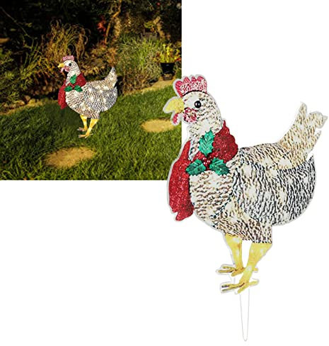 Topyond Hühner-Solarleuchten für draußen, weihnachtliche Hühnerform, dekorative LED-Lichter, leuchten Weihnachtsdekoration mit Schal für drinnen und draußen, Zimmer, Hof