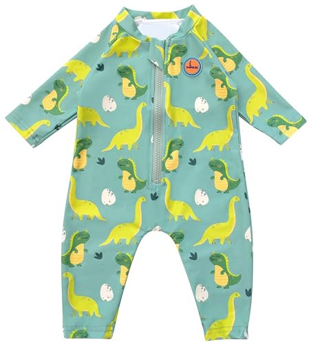 Swimbubs Bébé UV Maillot de Bain Garçons Sunsuit Maillots de Bain Filles Sunscreen Rash Guard Gilet Toddler UPF50 Combinaison (3-6 Mois, Vert Dinosaure)