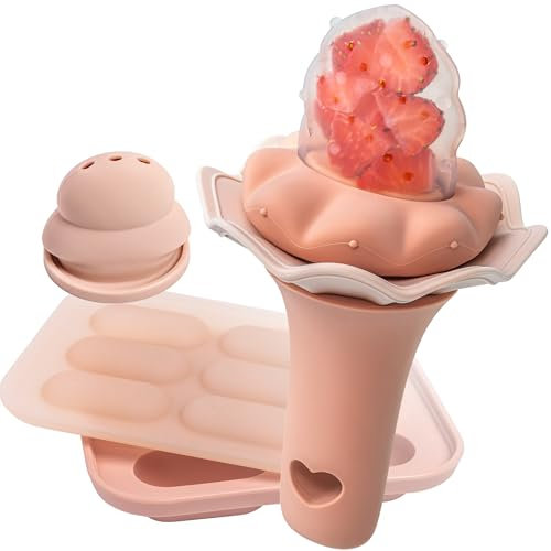 Moonkie Fruchtsauger Baby mit Gefrierschrank Tablett, BPA-Frei Silikon Fruchtschnuller mit Zwei Größen Beutel, 4 Monate+ Zahnungshilfe, Geschenk zur Babyparty, 1 Stück(Erröten)