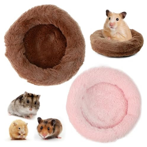 2 Stuck Meerschweinchen Bett Kaninchenbett, Niedliche Runde Piggy Crash Mat, Weiches und seidiges Haustiernest, Warme Winterunterlagen für Chinchillas, Flughörnchen und Streifenhörnchen（Rosa+Braun）