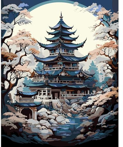 JATOK Malen Nach Zahlen Erwachsene, Paint by Numbers Malen Nach Zahlen, DIY Gebäude mit Pinseln und Acrylfarben Handgemalt Ölgemälde Leinwand für Home Decor, Ohne Rahmen 40x40CM/16x16in