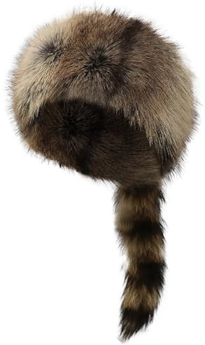 Damenmütze & Herren-Beanie-Mütze mit Haaren, Schlafmütze, Kunsthut, Kostüm, Coonskin, für Kinder, Plüsch, hellbraun, Waschbärschwanz, Winter, Outdoor, Sherp, Sport, winddicht, coffee, Einheitsgröße