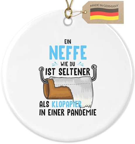 Neffe Weihnachtsdeko Baum-Anhänger Christbaumschmuck Keramik Rund Advent