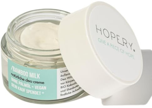 HOPERY Deocreme Bambus Milch | veganes Deo ohne Aluminium/Alkohol | ohne Palmöl | bis zu 24h zuverlässiger Schutz | lässt sich leicht auftragen | frischer Duft (Bambus Milch)