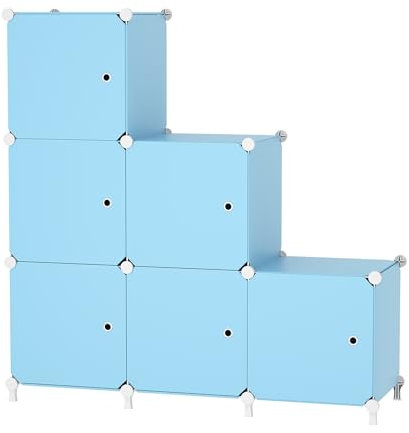 ATTDETJL Organizador 6 Cubos con Puertas - Estante Modular Apilable para Dormitorio, Armario, Salón o Debajo Escaleras, Fácil Montaje, Color Azul ATTSL6005
