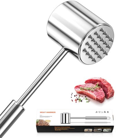 HOOMIL Fleischklopfer, Edelstahl Fleischhammer, Spülmaschinengeeignet, Robustem Schnitzelklopfer mit Bequem Griff für Steaks und Schnitzel - Silber