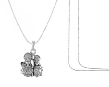 DENMOUS Sterling Silver (92.5% purity) God Ram Sita Chain Pendant (Pendant with Chain) for Men & Women Pure Silver Lord Ram Sita Chain Locket-142