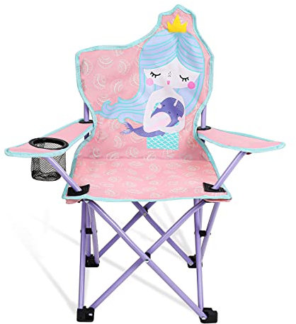 Meng Jiaran Kids Camping Chair, Mermaid Kids Folding Chair with Cup Holder & Carry Bag, Childrens Durable Lightweight Foldable Garden Beach Seat for Camping Beach Outdoor