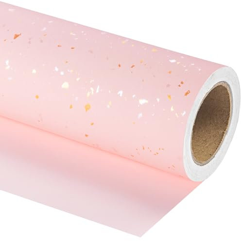 RUSPEPA Rosa Geschenkpapierrolle – Minirolle – 43,2 cm x 5 m – Rosa-Gold-Design mit seidiger Haptik, perfekt für Geburtstage, Feiertage, Hochzeiten, Babypartys