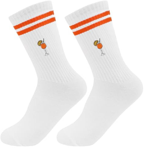 HUKUMA Bestickte Aperol Spritz Socken,Lustige Sportsocken,Aperol Kostüm Accessoires,Tennissocken Damen,Atmungsaktive Sportsocken Tennissocken Crew Socken,Geschenk für Lillet-Liebhaber, Freundin