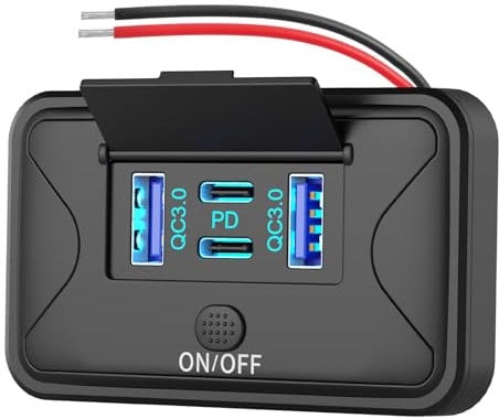 78W 4 porte Presa USB 12V Montaggio a parete, Doppio 36W PD e doppio 18W QC3.0 Montaggio a superficie leggero Presadi corrente con interruttore a pulsante per autobus RV Camion Marine Carrello golf