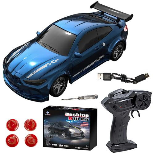 KBIBCK Mini RC Drift Car - Coche teledirigido 1:64, 2,4 GHz, 4 WD, coche de juguete con luz para niños, niñas y adultos, regalo azul