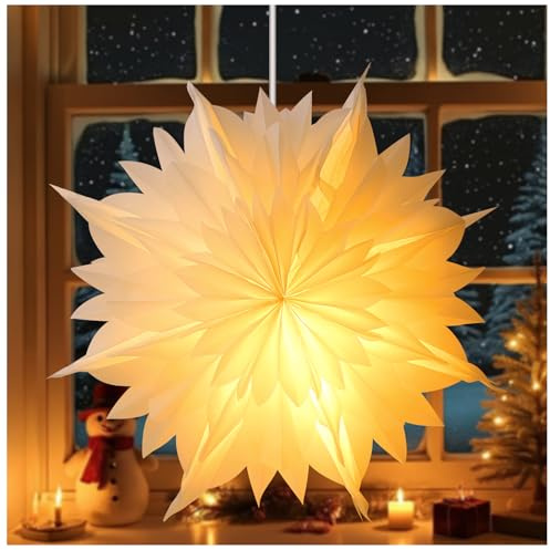 Lamptobe Weihnachtsstern Beleuchtet LED - 50 CM Papiersterne zum Aufhängen mit EU-Stecker, 3D Weihnachtsstern, Papiersterne Weihnachten für Urlaub, Party, Hochzeit, Geburtstag Dekoration (weiß)