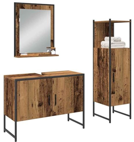 vidaXL Badezimmermöbel-Set 3 STK. Braun 33 x 33 x 113.5 cm | Urbaner Stil mit coolen Rohmaterialien, Viele Optionen, um dein Bad ordentlich zu halten,