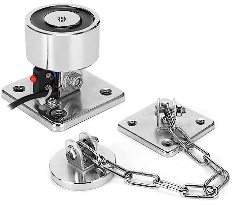 Cocoarm Pont de Porte de Feu électromagnétique de 50 Kg sur le Bouton de Libération Manuelle de Force D'aspiration avec Chaîne de 9,8 Pouces pour le Mur et le Plancher de la Porte de Feu (DC12V)