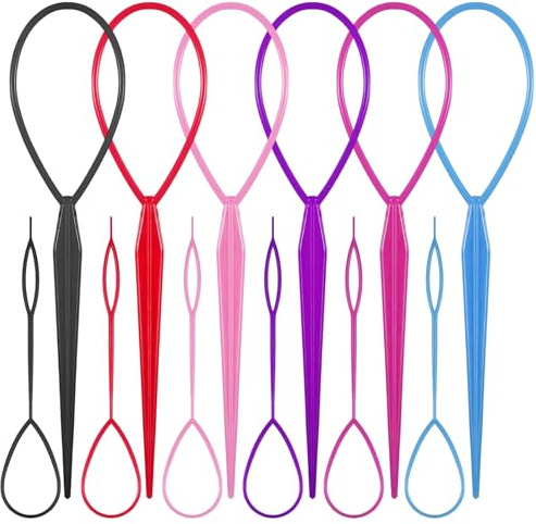12 Stück Hair Tail Twister, Haar Tail Twister Band, Loop Tool Haare, Dutt Styler Haartwister Frisurenhilfe Zopfhalter, Schnell Spiral Flechten DIY Haar Styling Aid Werkzeug für Frauen Mädchen(6 Farbe)
