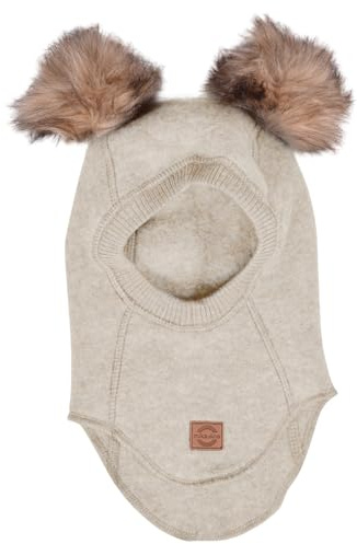 Mikk-line Schlupfmütze Baby Mit Pom Pom, Warme Sturmhaube, Wollmütze | 84% Merinowolle, wärmt ohne zu kratzen, temperaturregulierend, schützt Kopf, Hals & Nacken, abnehmbarer Pom-Pom, OEKO-TEX
