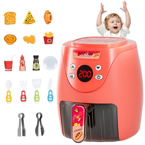 Toy Air Fryer with 15PCS Accessories Cookies Maker Toy with Music & Lights Color Changing Foods Kitchen for Aged 3+ Kids Kitchen Set Style 2 Toys And Games Air Fryer