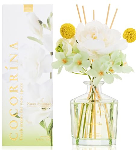 COCORRÍNA Blume Raumduft mit 8 Duftstäbchen 250ml- Gardenia, Natürlich, Langanhaltend, Reed Diffuser für Haus Schlafzimmer Büro Badezimmer Regal Dekor (Master-Kollektion)