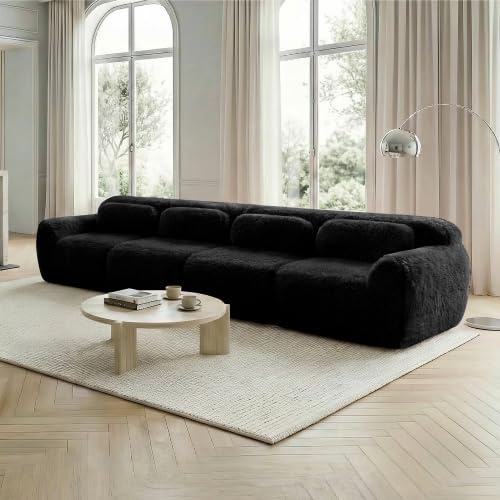 staronce Modulares 4-Sitzer Schlafsofa mit Schlaffunktion, Schwarz – XL Ecksofa ohne Montage, 32D Schaum, Premium Plüsch, Wohnlandschaft für Wohnzimmer & Schlafzimmer