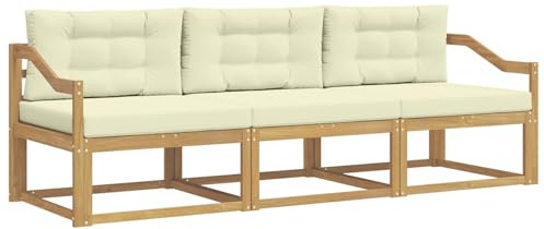 vidaXL Outdoor-Sofagarnitur mit Kissen 3 pcs Weiß und Creme Polyester, Akazienholz Sofa Set für draußen, modernes Loungemöbel, Flexibler Gartenplatz, wetterfeste Einrichtung