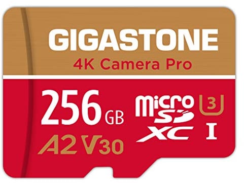 GIGASTONE [5-Yrs Free Data Recovery 256GB Micro SD Card, 4K Camera Pro, A2 V30 for Smartphone, Gopro, Action Cams, 4K UHD Video, Nintendo-Switch Compatible, Up to 100MB/s, UHS-I U3 C10 with Adapter