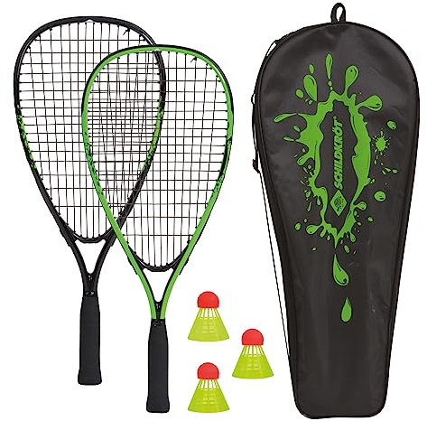 Schildkröt Speed-Badminton Set, 2 handliche Aluminium-Rackets, Länge 54,5cm, 3 windstabile Bälle, perfekt geeignet für ein windstabiles und schnelles Federball, wertige Tasche, grün-schwarz, 970905