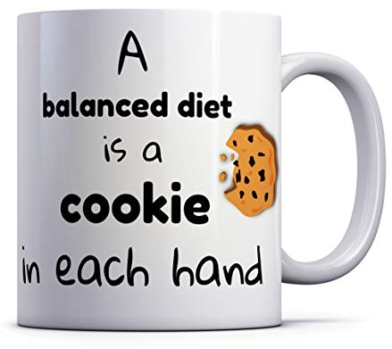Tazletree Funny Diet Mug, Cookie Monster, Balance is a Cookie in Each Hand, Baking and Cooking, Comedy for Dad, Husband or Wife.