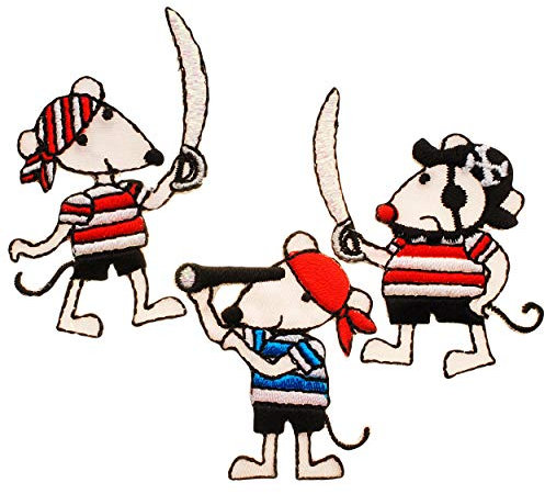 alles-meine.de GmbH 2 * 3 TLG. Set Selbstklebende Textil Sticker/Bügelbilder - Piraten & Mäuse - 5,6 cm * 3,6 cm - Aufnäher/Aufkleber/Applikation/Aufbügler - gestickter..