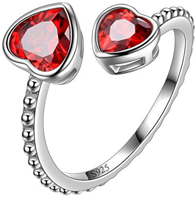 Aurora Tears Januar Birthstone Love Heart verstellbare Ringe 925 Sterling Silber Doppelherz Open Ring Birth Stone Schmuck für Frauen und Männer DR0109J