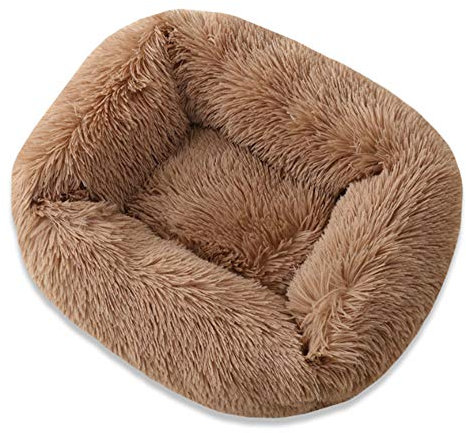 RayMinsin Hunde- und Katzenbett, Plüsch, quadratisch, Haustierhütte für große, mittelgroße und kleine Hunde, Herbst und Winter, Schlafhütte, Hundehütte, Katzenhütte, Haustierbedarf (Dunkelbraun, S)