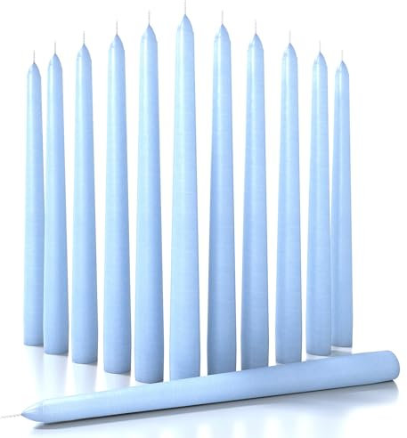 CANDWAX 30 cm Taper Candles Set of 12 - Dripless and Smokeless Candle Unscented - Slow Burning Candle Sticks Ideal as Christmas Candle or Dinner Candles – Light Blue Candles