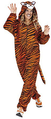 Rubies Tigerkostüm für Erwachsene, Unisex, Einheitsgröße, Jumpsuit mit Kapuze und Schwanz, Original, Karneval, Weihnachten, Geburtstag, Party und Halloween