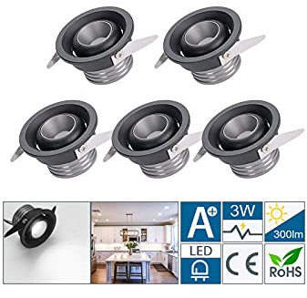 Midore Mini LED Einbaustrahler 5er Sets, 3W 230V Rund Einbauspots mit Transformator Mini Downlights Schwenkbar Aluminum LED Deckenspots 200lm