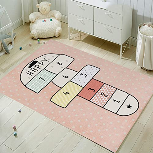FODELIUY HüPfspiel Teppich Kinderzimmer, Hopscotch Rug, HüPfkäStchen Matte, Spielteppich MäDchen Jungen, HüPfmatte Kinder(80×120cm)