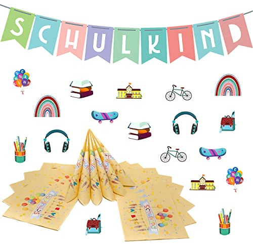Oblique Unique® Schuleinführung Schulanfang Einschulung Deko Set für Jungs und Mädchen - Schulkind Girlande + 20 Servietten + Konfetti Set Schule