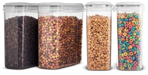 Oypla 4pc Airtight Reusable Plastic Kitchen Pantry Food Cereal Storage Container Organiser Set