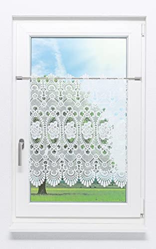 Plauener Spitze Scheibengardine Blumenspitze #1W (BxH) 94,5cm x 47cm weiß