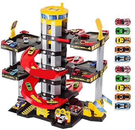 MOLTO | 5 etages Parking pour Les Enfants avec Garage, rampes, Linge, Ascenseur, Station-Service et Zone ennuyeuse | Comprend 10 Voitures | Toys éducatifs pour Enfants | + 3 Ans