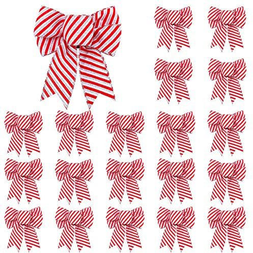 Dingion Lazo de rayas de caramelo, lazos de Navidad, lazo de Navidad, bastón de caramelo, rayas, lunares, lazo a cuadros, guirnalda de árbol de Navidad, cinta para puerta, ventana, regalo de fiesta al