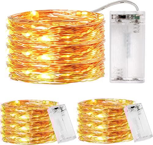 innolife Fairy Lights Battery Operated with Timer, 3 Pack 5M 50LED 2AA Battery Powered 16.5ft Copper Wire Firefly Twinkle Fairy Lights for Bedroom Wedding Christmas Decoration, Warm White