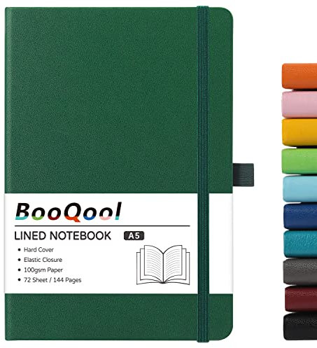 A5 Notebook - Notebook A5 with Premium Paper, Faux Leather Notebook, 5.7 X 8.4, Hardcover, 144 Pages - Dark Green