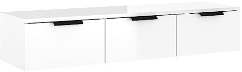 vidaXL Armoire Murale Étagère Flottante Armoire Suspendue Organisateur Meuble de Rangement Intérieur Blanc Brillant 102x30x20 cm Bois d'Ingénierie